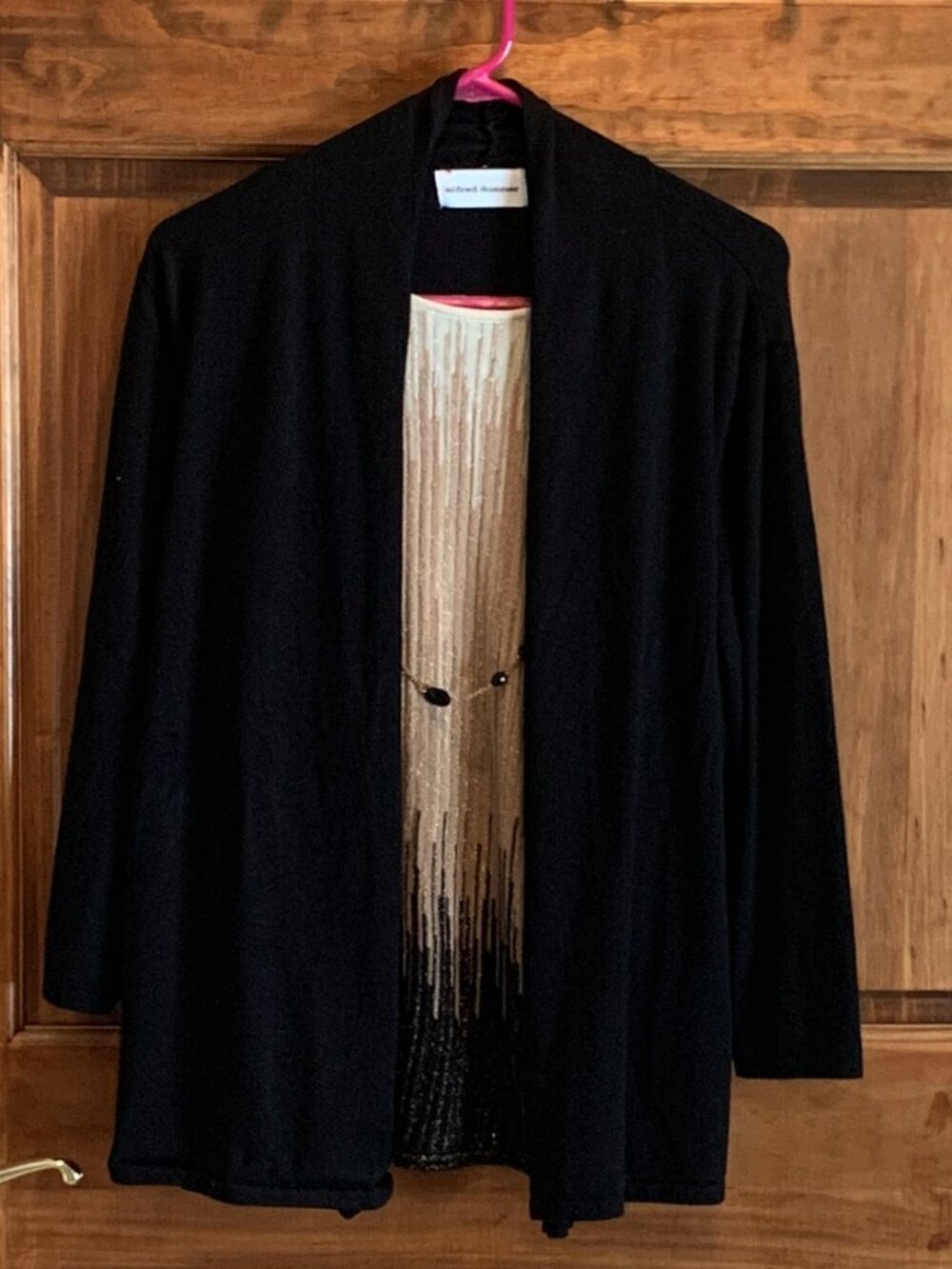 ALFRED DUNNER HOLIDAY FAUX/MOCK SWEATER SET, BLACK W/ GOLD & NECKLACE, MEDIUM